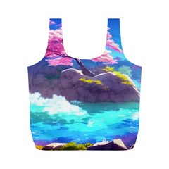 Fantasy Japan Mountains Cherry Blossoms Nature Full Print Recycle Bag (m) by Uceng