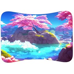 Fantasy Japan Mountains Cherry Blossoms Nature Velour Seat Head Rest Cushion by Uceng