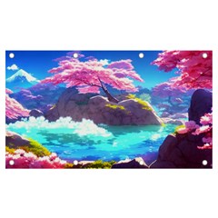 Fantasy Japan Mountains Cherry Blossoms Nature Banner And Sign 7  X 4  by Uceng