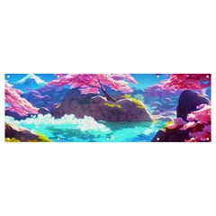 Fantasy Japan Mountains Cherry Blossoms Nature Banner And Sign 12  X 4 