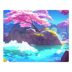 Fantasy Japan Mountains Cherry Blossoms Nature Flano Blanket (large) by Uceng