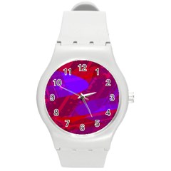 Background Pattern Purple Texture Design Wallpaper Round Plastic Sport Watch (m) by Uceng