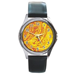 Red Yellow Abstract Wallpapers Abstracts Liquids Round Metal Watch