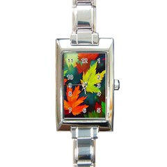 Leaves Foliage Autumn Nature Forest Fall Rectangle Italian Charm Watch by Uceng