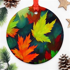 Leaves Foliage Autumn Nature Forest Fall Ornament (round) by Uceng