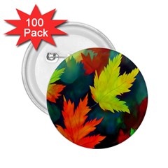 Leaves Foliage Autumn Nature Forest Fall 2 25  Buttons (100 Pack)  by Uceng