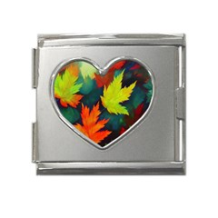 Leaves Foliage Autumn Nature Forest Fall Mega Link Heart Italian Charm (18mm) by Uceng