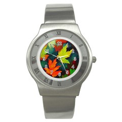 Leaves Foliage Autumn Nature Forest Fall Stainless Steel Watch by Uceng