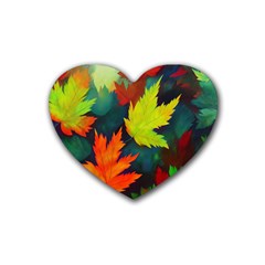 Leaves Foliage Autumn Nature Forest Fall Rubber Coaster (heart) by Uceng