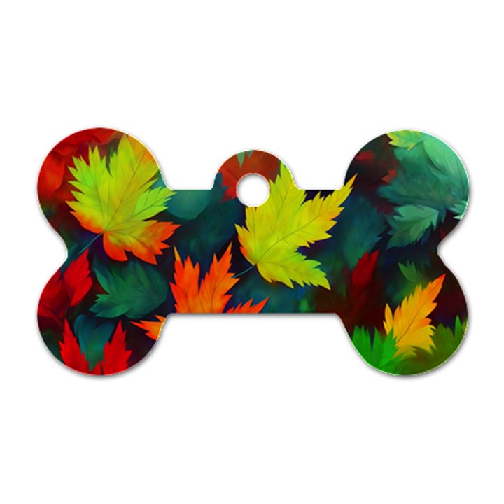 Leaves Foliage Autumn Nature Forest Fall Dog Tag Bone (Two Sides)