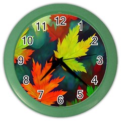 Leaves Foliage Autumn Nature Forest Fall Color Wall Clock by Uceng