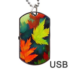 Leaves Foliage Autumn Nature Forest Fall Dog Tag Usb Flash (two Sides) by Uceng