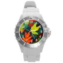 Leaves Foliage Autumn Nature Forest Fall Round Plastic Sport Watch (l) by Uceng