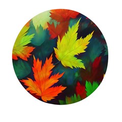 Leaves Foliage Autumn Nature Forest Fall Mini Round Pill Box by Uceng