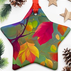 Leaves Foliage Autumn Branch Trees Nature Forest Ornament (star) by Uceng