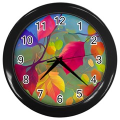 Leaves Foliage Autumn Branch Trees Nature Forest Wall Clock (black) by Uceng