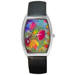 Leaves Foliage Autumn Branch Trees Nature Forest Barrel Style Metal Watch Front