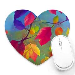 Leaves Foliage Autumn Branch Trees Nature Forest Heart Mousepad by Uceng