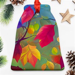 Leaves Foliage Autumn Branch Trees Nature Forest Bell Ornament (two Sides) by Uceng