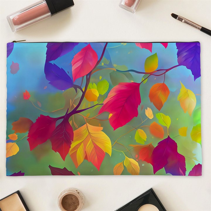 Leaves Foliage Autumn Branch Trees Nature Forest Cosmetic Bag (XXL)