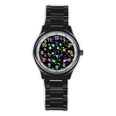 Christmas Star Gloss Lights Light Stainless Steel Round Watch