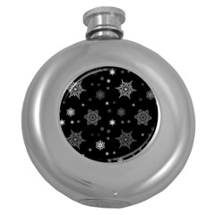 Christmas Snowflake Seamless Pattern With Tiled Falling Snow Round Hip Flask (5 Oz) by Uceng