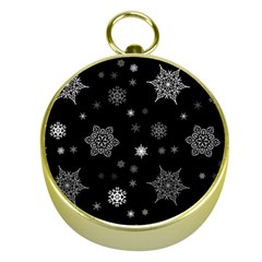 Christmas Snowflake Seamless Pattern With Tiled Falling Snow Gold Compasses by Uceng