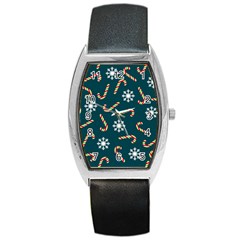 Christmas Seamless Pattern With Candies Snowflakes Barrel Style Metal Watch by Uceng