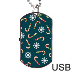 Christmas Seamless Pattern With Candies Snowflakes Dog Tag Usb Flash (one Side) by Uceng