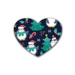 Colorful Funny Christmas Pattern Rubber Heart Coaster (4 Pack) by Uceng