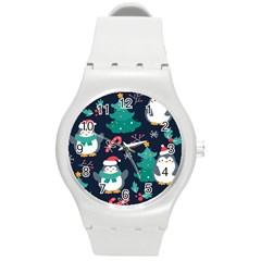 Colorful Funny Christmas Pattern Round Plastic Sport Watch (m) by Uceng