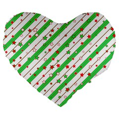 Christmas Paper Stars Pattern Texture Background Colorful Colors Seamless Large 19  Premium Flano Heart Shape Cushions by Uceng