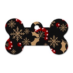 Christmas Pattern With Snowflakes Berries Dog Tag Bone (two Sides)