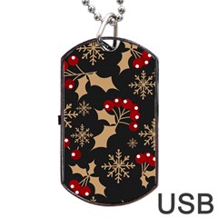 Christmas Pattern With Snowflakes Berries Dog Tag Usb Flash (one Side) by Uceng