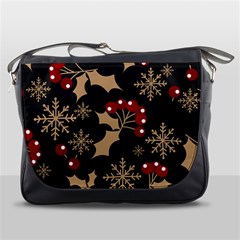 Christmas Pattern With Snowflakes Berries Messenger Bag by Uceng