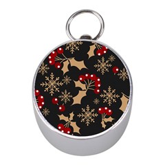 Christmas Pattern With Snowflakes Berries Mini Silver Compasses by Uceng