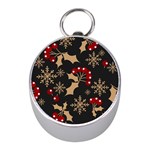 Christmas Pattern With Snowflakes Berries Mini Silver Compasses Front