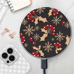 Christmas Pattern With Snowflakes Berries Wireless Charger by Uceng