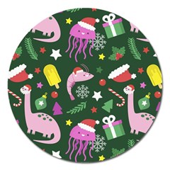 Dinosaur Colorful Funny Christmas Pattern Magnet 5  (round) by Uceng