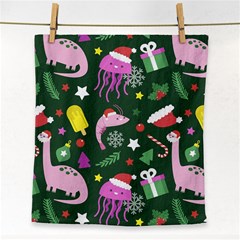 Dinosaur Colorful Funny Christmas Pattern Face Towel by Uceng