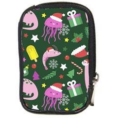 Dinosaur Colorful Funny Christmas Pattern Compact Camera Leather Case by Uceng