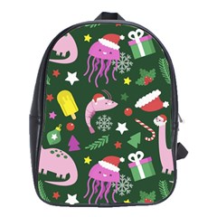 Dinosaur Colorful Funny Christmas Pattern School Bag (large) by Uceng