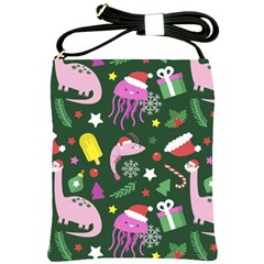 Dinosaur Colorful Funny Christmas Pattern Shoulder Sling Bag by Uceng