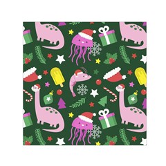 Dinosaur Colorful Funny Christmas Pattern Square Satin Scarf (30  X 30 ) by Uceng