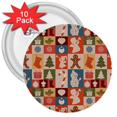 Cute Christmas Seamless Pattern Vector  - 3  Buttons (10 Pack)  by Uceng