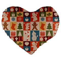 Cute Christmas Seamless Pattern Vector  - Large 19  Premium Flano Heart Shape Cushions by Uceng