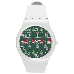 Beautiful Knitted Christmas Pattern Round Plastic Sport Watch (m) by Uceng