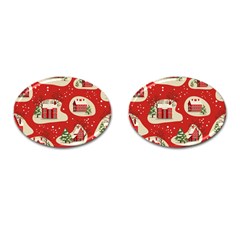 Christmas New Year Seamless Pattern Cufflinks (oval)