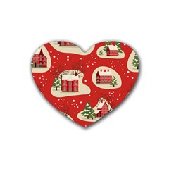 Christmas New Year Seamless Pattern Rubber Coaster (heart) by Uceng