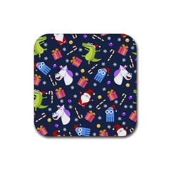 Colorful Funny Christmas Pattern Rubber Coaster (square) by Uceng